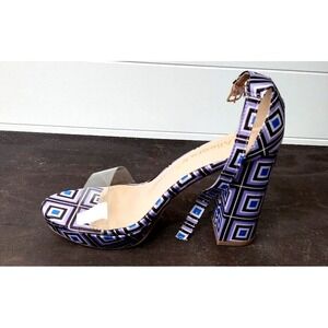Allegra K Women Geometric Print Clear Strap Block‎ Heel Sandal Purple Size 7